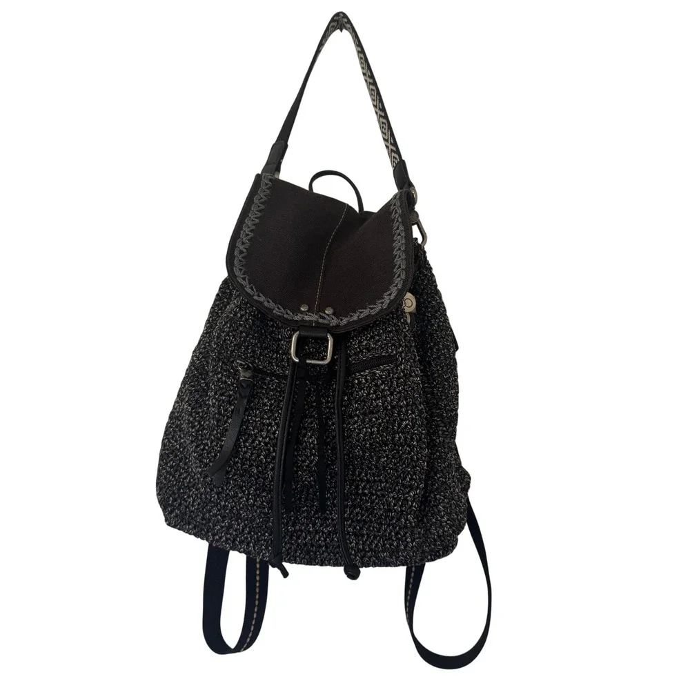 The Sak Crochet Backpack Brown Tan Marl Convertible Shoulder Bag Boho Hippie